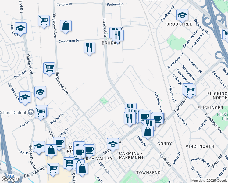 map of restaurants, bars, coffee shops, grocery stores, and more near 1437 Marcello Drive in San Jose