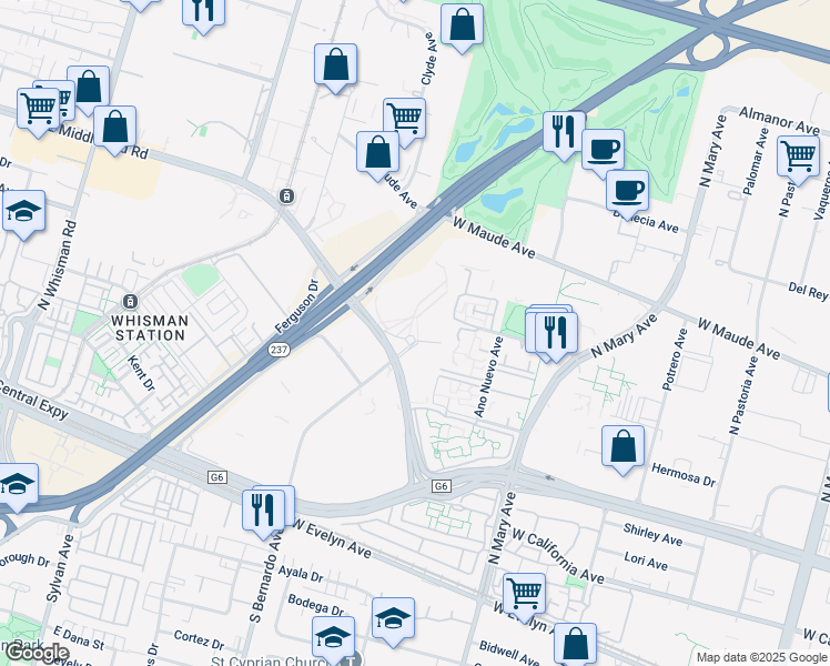 map of restaurants, bars, coffee shops, grocery stores, and more near 700 East Middlefield Road in Mountain View