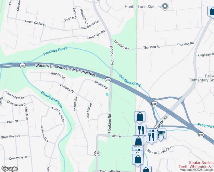 map of restaurants, bars, coffee shops, grocery stores, and more near 9508 Alfaree Road in Richmond