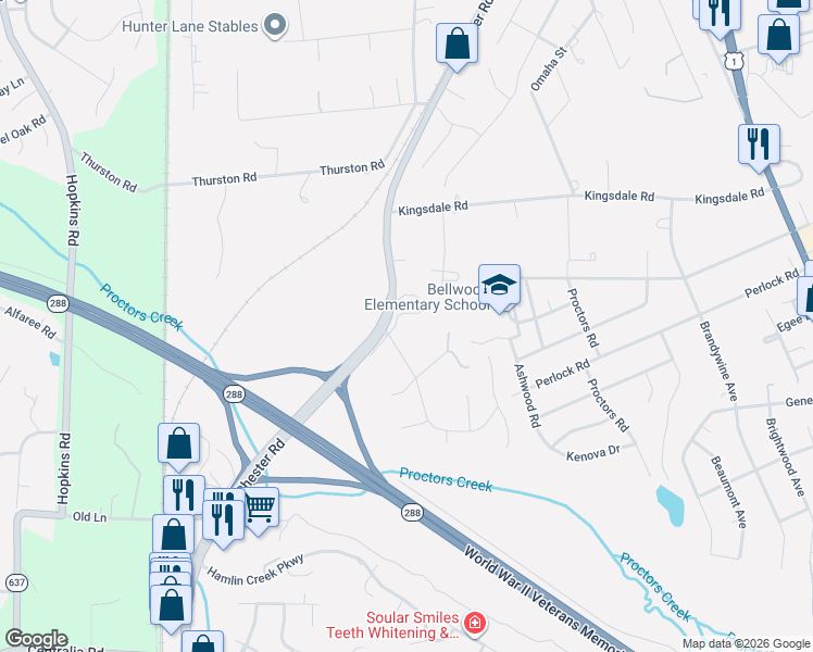 map of restaurants, bars, coffee shops, grocery stores, and more near 9501 Chester Road in Richmond