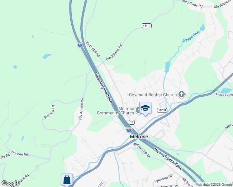map of restaurants, bars, coffee shops, grocery stores, and more near 522 Eads Mill Road in Princeton