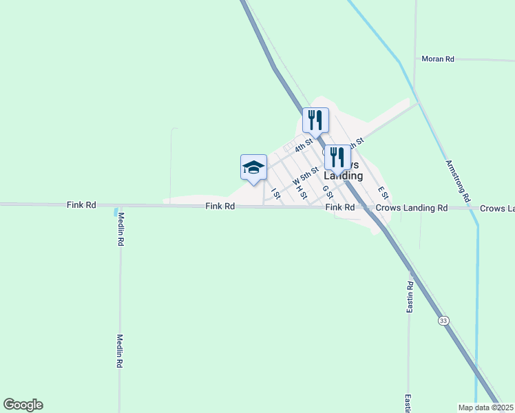 map of restaurants, bars, coffee shops, grocery stores, and more near 425 Fink Road in Crows Landing