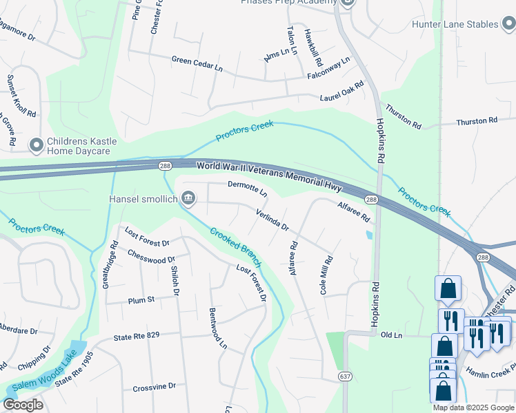 map of restaurants, bars, coffee shops, grocery stores, and more near 5101 Dermotte Lane in Richmond