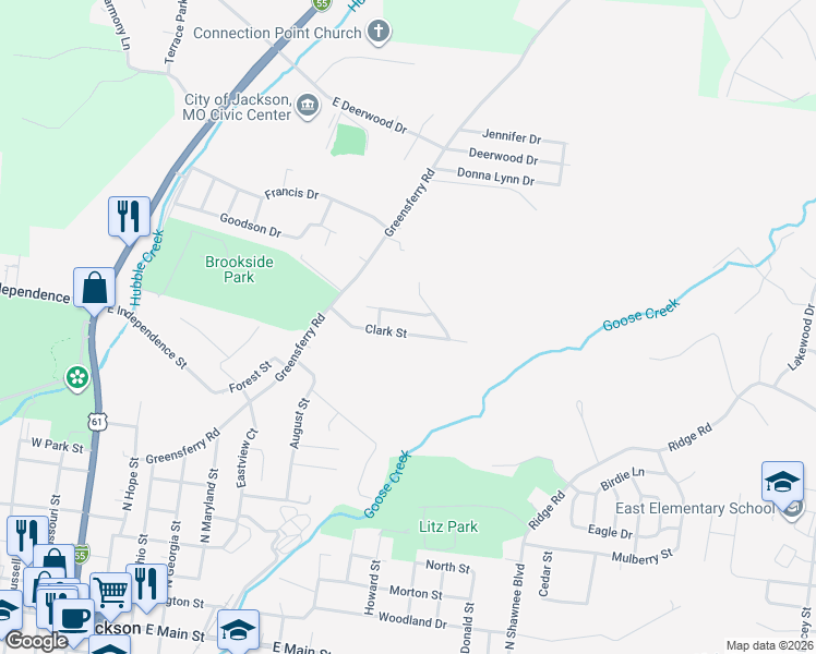 map of restaurants, bars, coffee shops, grocery stores, and more near 925 Jessica Street in Jackson