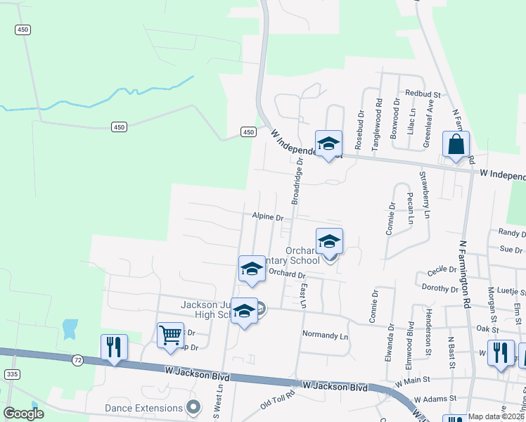 map of restaurants, bars, coffee shops, grocery stores, and more near 1035 Aaron Drive in Jackson