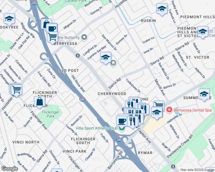 map of restaurants, bars, coffee shops, grocery stores, and more near 1318 North Capitol Avenue in San Jose