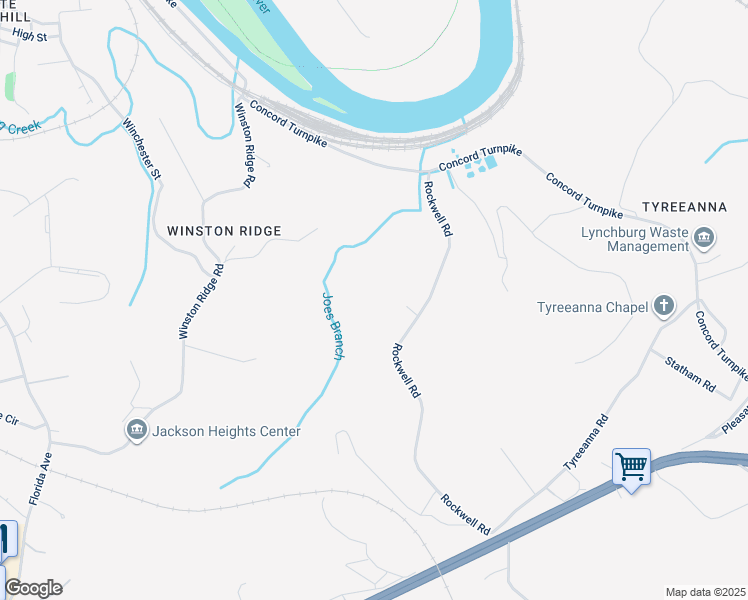 map of restaurants, bars, coffee shops, grocery stores, and more near 100 Belair Drive in Lynchburg