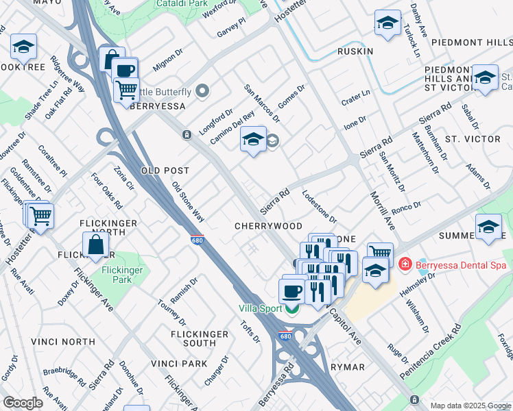 map of restaurants, bars, coffee shops, grocery stores, and more near in San Jose