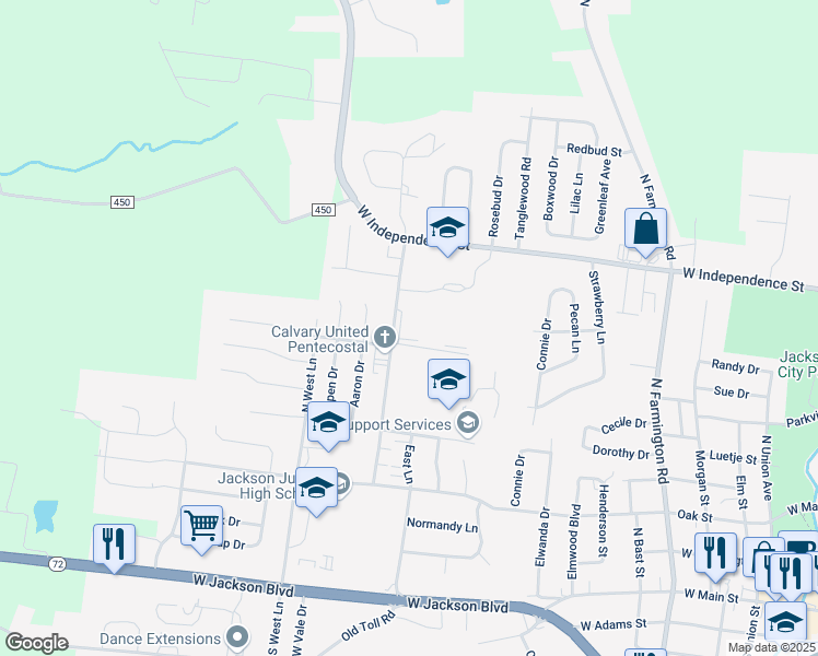 map of restaurants, bars, coffee shops, grocery stores, and more near 670 Broadridge Drive in Jackson