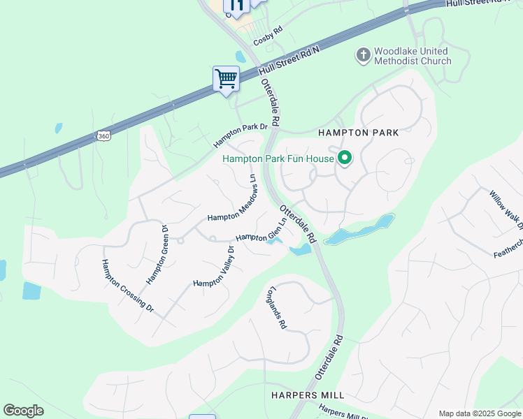 map of restaurants, bars, coffee shops, grocery stores, and more near 7912 Hampton Glen Terrace in Chesterfield