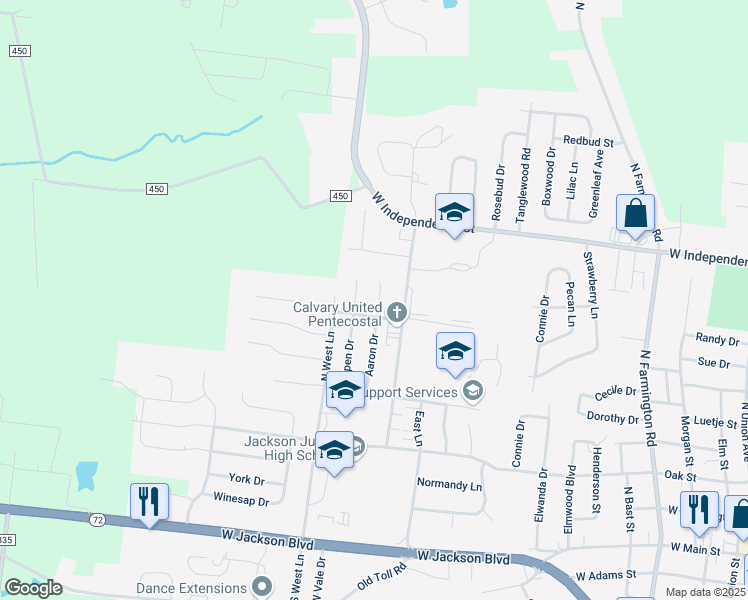 map of restaurants, bars, coffee shops, grocery stores, and more near 1035 Aaron Drive in Jackson