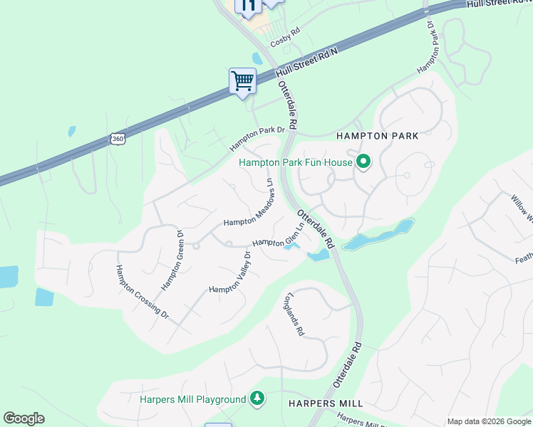 map of restaurants, bars, coffee shops, grocery stores, and more near 7931 Hampton Meadows Lane in Chesterfield