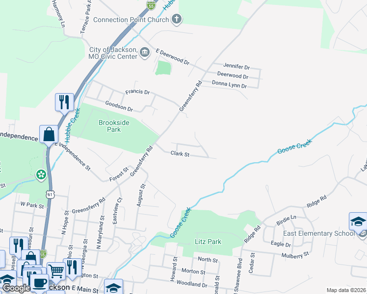 map of restaurants, bars, coffee shops, grocery stores, and more near 925 Jessica Street in Jackson