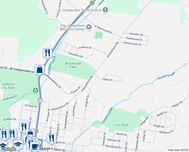 map of restaurants, bars, coffee shops, grocery stores, and more near 814 Greensferry Road in Jackson