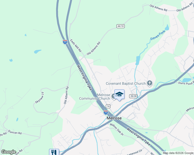 map of restaurants, bars, coffee shops, grocery stores, and more near 522 Eads Mill Road in Princeton