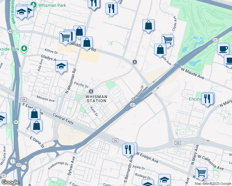 map of restaurants, bars, coffee shops, grocery stores, and more near 141 Orbit Way in Mountain View