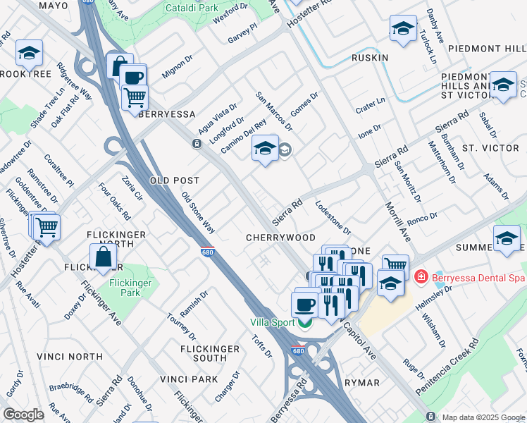 map of restaurants, bars, coffee shops, grocery stores, and more near 1318 North Capitol Avenue in San Jose