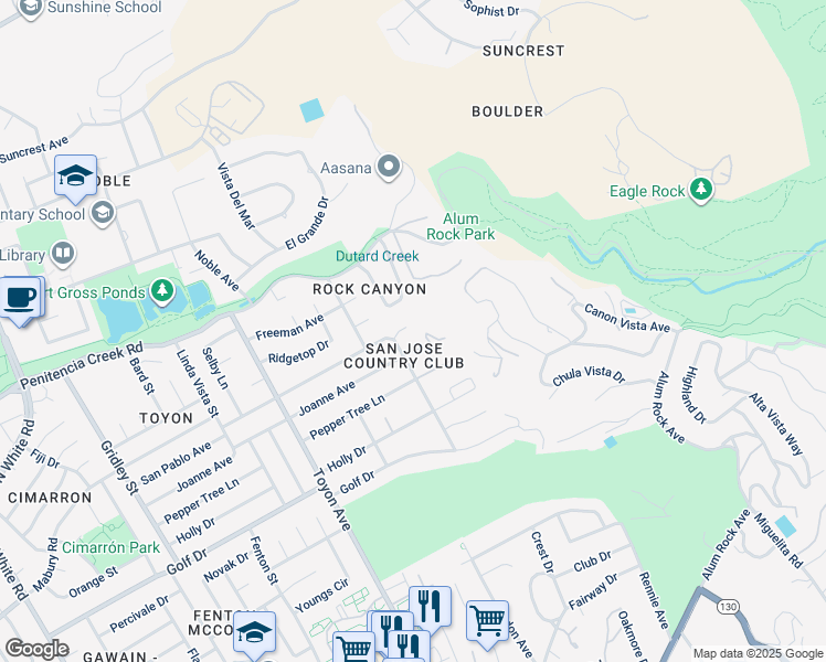 map of restaurants, bars, coffee shops, grocery stores, and more near 3772 San Pablo Court in San Jose