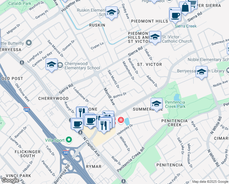map of restaurants, bars, coffee shops, grocery stores, and more near 1194 Morrill Court in San Jose