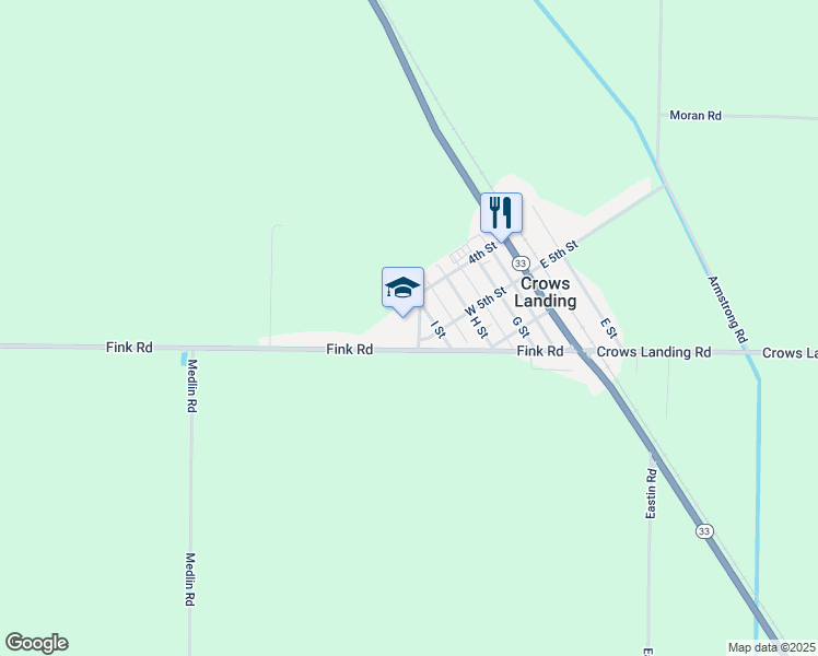 map of restaurants, bars, coffee shops, grocery stores, and more near 425 Fink Road in Crows Landing