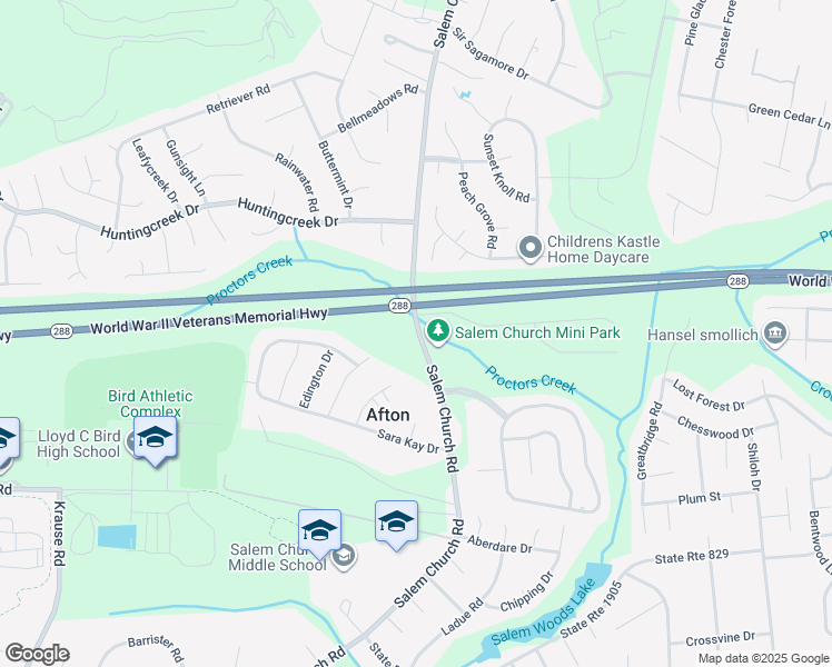 map of restaurants, bars, coffee shops, grocery stores, and more near 9200 Salem Church Road in Richmond