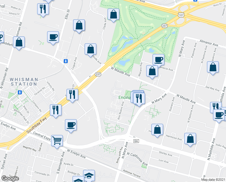 map of restaurants, bars, coffee shops, grocery stores, and more near 473 Costa Mesa Terrace in Sunnyvale