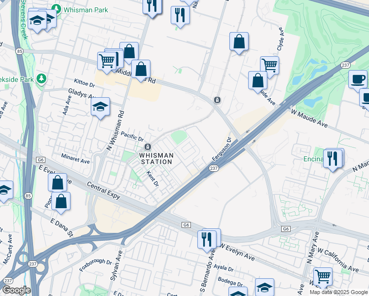 map of restaurants, bars, coffee shops, grocery stores, and more near 125 Orbit Way in Mountain View