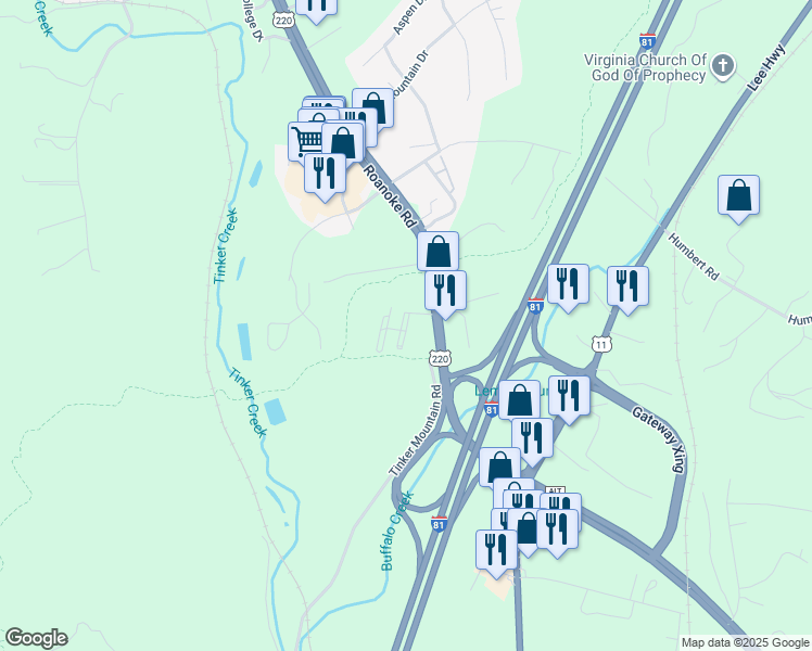 map of restaurants, bars, coffee shops, grocery stores, and more near 437 Roanoke Road in Daleville