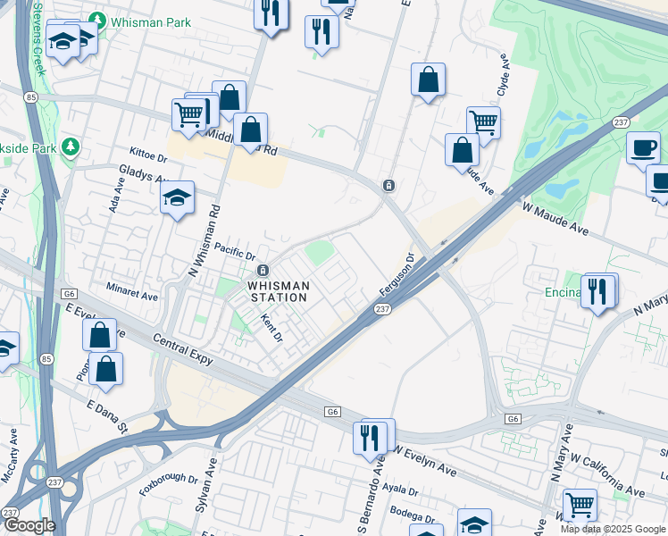 map of restaurants, bars, coffee shops, grocery stores, and more near 117 Orbit Way in Mountain View