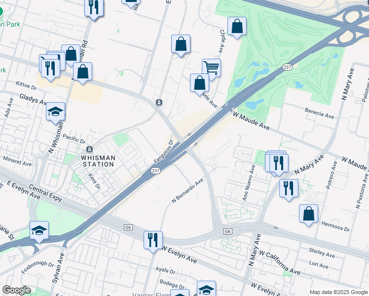map of restaurants, bars, coffee shops, grocery stores, and more near 685 East Middlefield Road in Mountain View