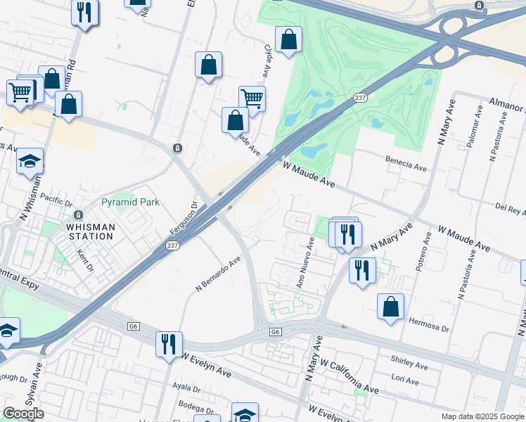 map of restaurants, bars, coffee shops, grocery stores, and more near 700 East Middlefield Road in Mountain View