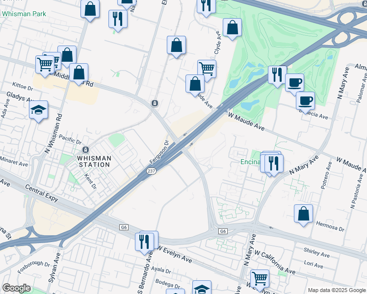map of restaurants, bars, coffee shops, grocery stores, and more near 726 East Middlefield Road in Mountain View