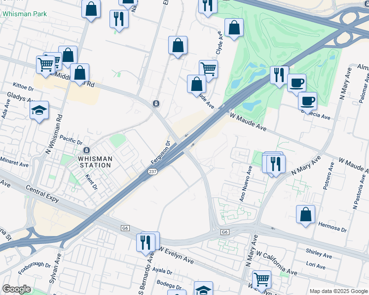 map of restaurants, bars, coffee shops, grocery stores, and more near 700 East Middlefield Road in Mountain View