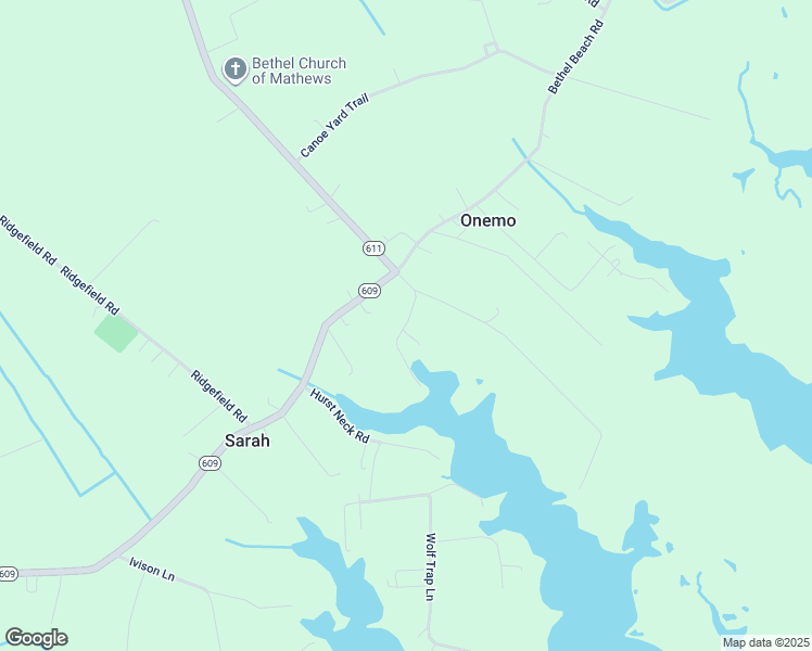 map of restaurants, bars, coffee shops, grocery stores, and more near Old Mill Landing in Mathews County