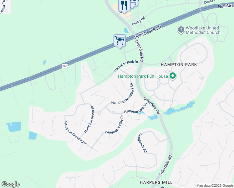 map of restaurants, bars, coffee shops, grocery stores, and more near 13133 Hampton Meadows Terrace in Chesterfield