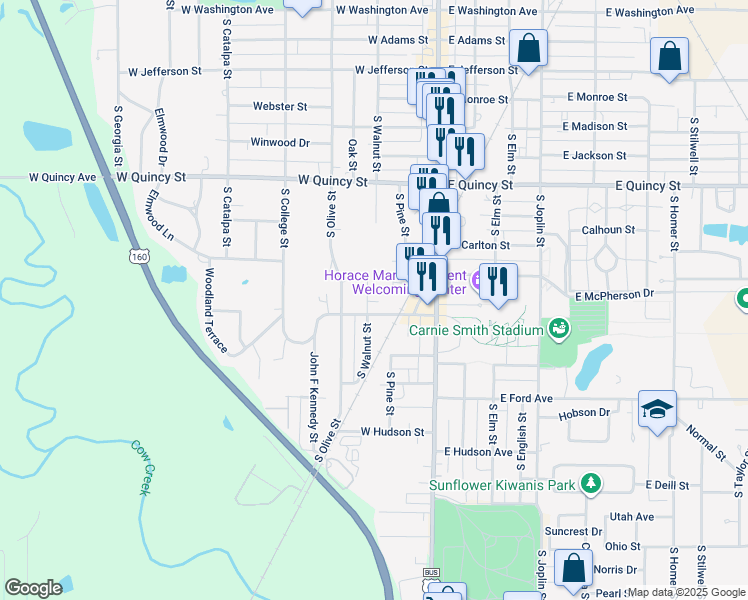 map of restaurants, bars, coffee shops, grocery stores, and more near 206 West Cleveland Avenue in Pittsburg