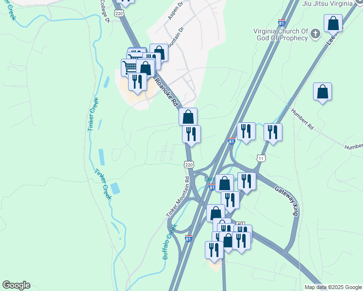 map of restaurants, bars, coffee shops, grocery stores, and more near 437 Roanoke Road in Daleville