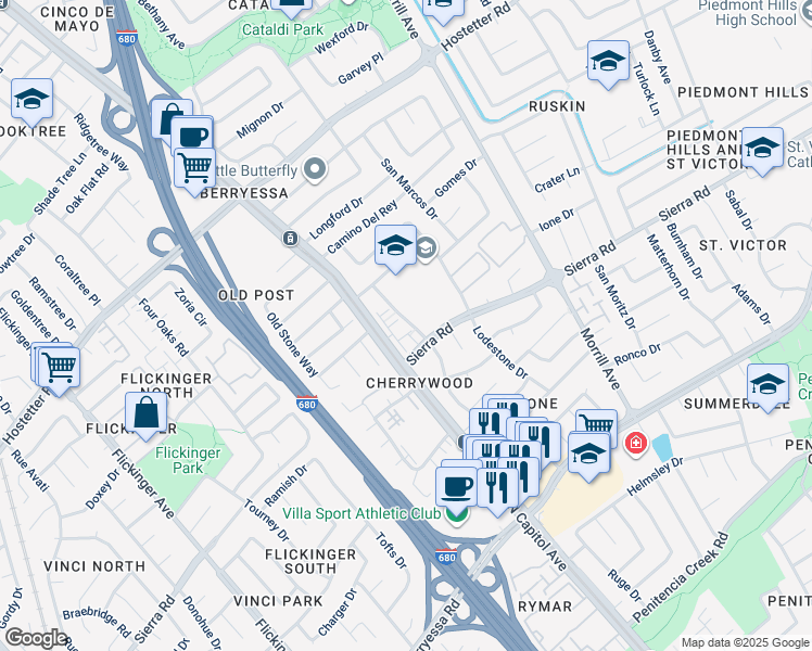 map of restaurants, bars, coffee shops, grocery stores, and more near in San Jose