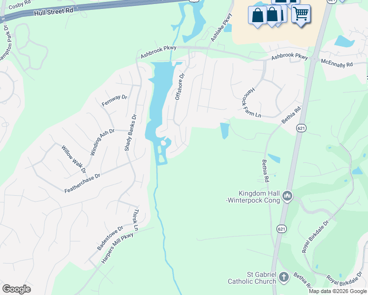map of restaurants, bars, coffee shops, grocery stores, and more near 7900 Broadreach Drive in Chesterfield