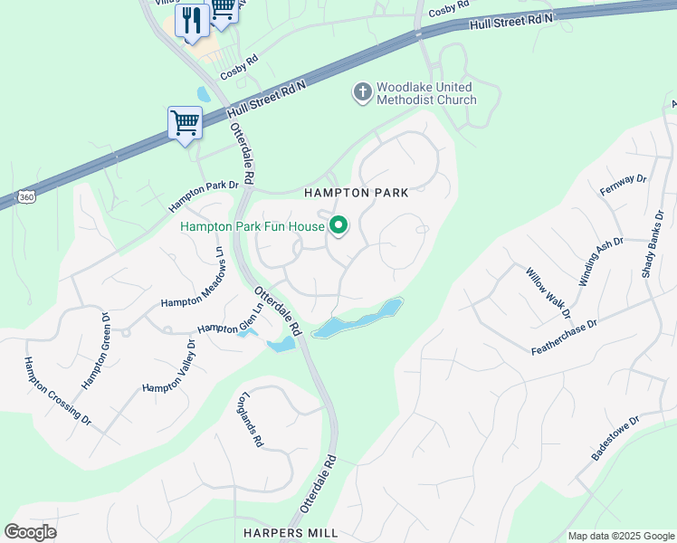map of restaurants, bars, coffee shops, grocery stores, and more near 15800 Hampton Forest Drive in Chesterfield