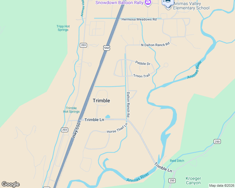 map of restaurants, bars, coffee shops, grocery stores, and more near 276 Trimble Crossing Drive in Durango