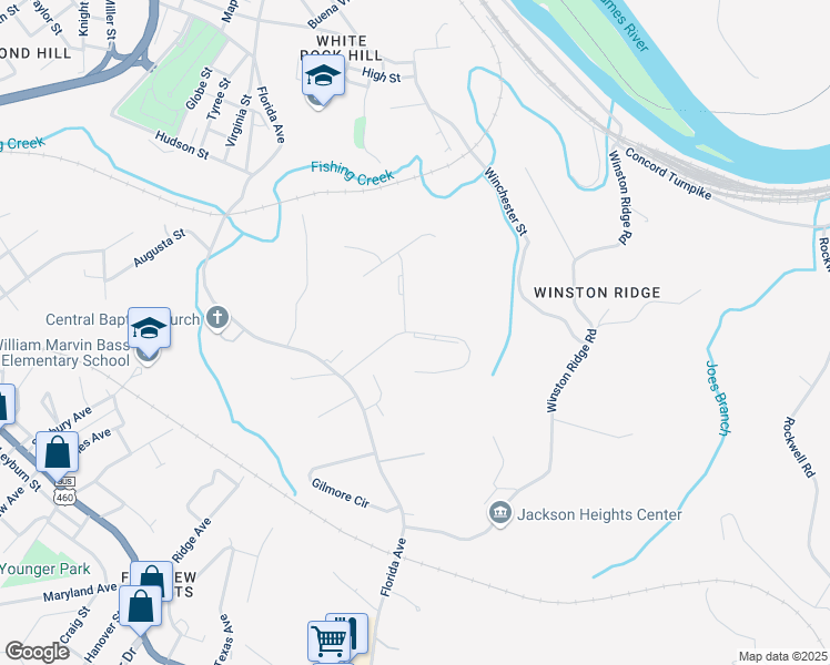 map of restaurants, bars, coffee shops, grocery stores, and more near 816 Greenfield Drive in Lynchburg