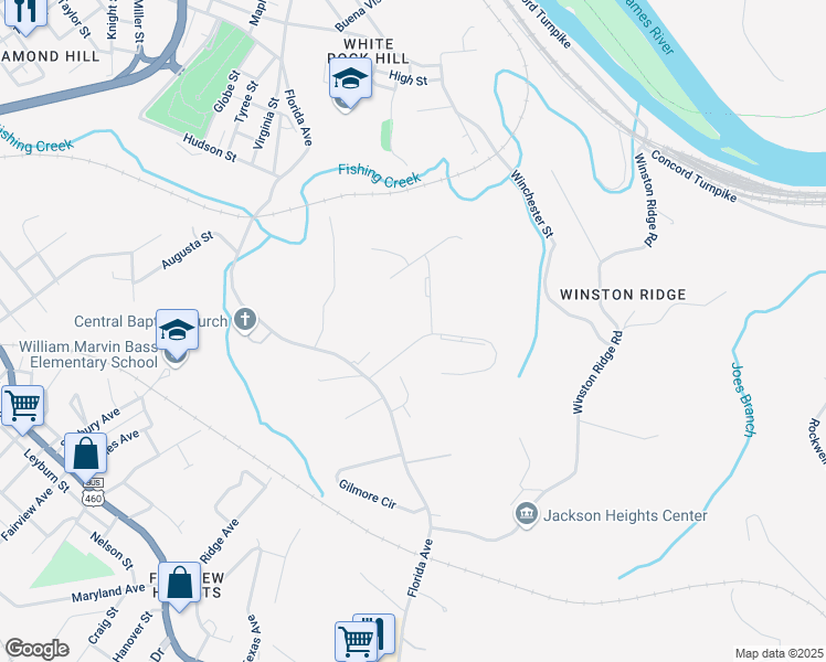 map of restaurants, bars, coffee shops, grocery stores, and more near 805 Greenfield Drive in Lynchburg