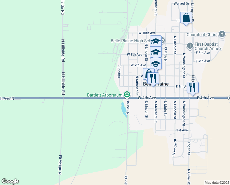 map of restaurants, bars, coffee shops, grocery stores, and more near in Belle Plaine