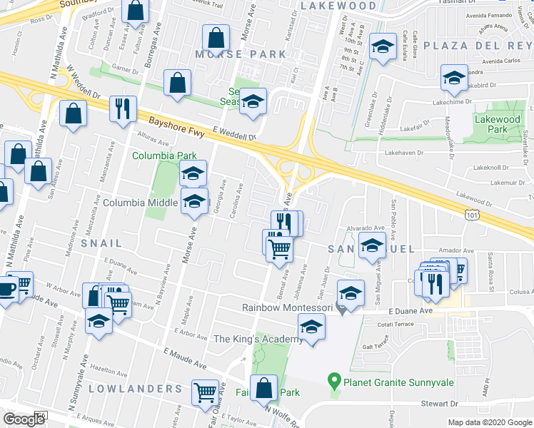 map of restaurants, bars, coffee shops, grocery stores, and more near 787 North Fair Oaks Avenue in Sunnyvale