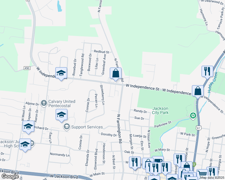 map of restaurants, bars, coffee shops, grocery stores, and more near 50 Barks Street in Jackson