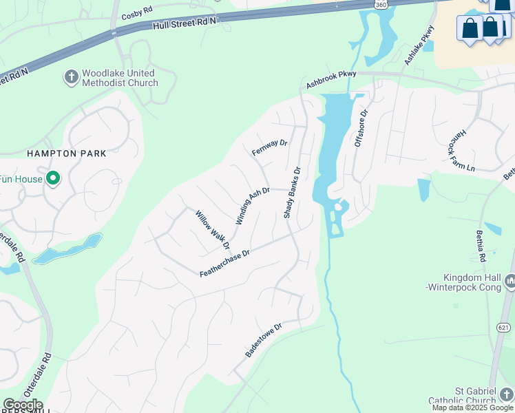 map of restaurants, bars, coffee shops, grocery stores, and more near 7910 Featherchase Terrace in Chesterfield
