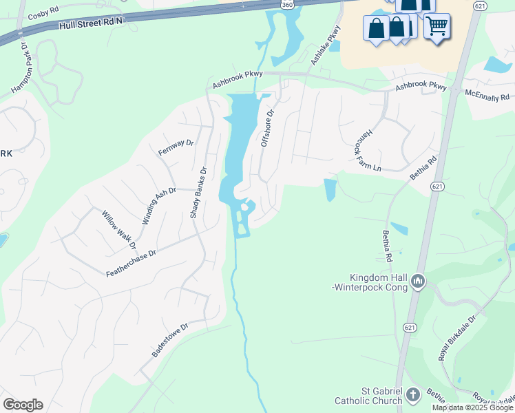 map of restaurants, bars, coffee shops, grocery stores, and more near 7813 Breaker Point Court in Chesterfield