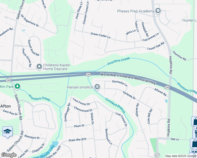 map of restaurants, bars, coffee shops, grocery stores, and more near 5318 Dermotte Lane in Richmond