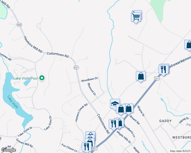 map of restaurants, bars, coffee shops, grocery stores, and more near 300 Leewood Drive in Lynchburg